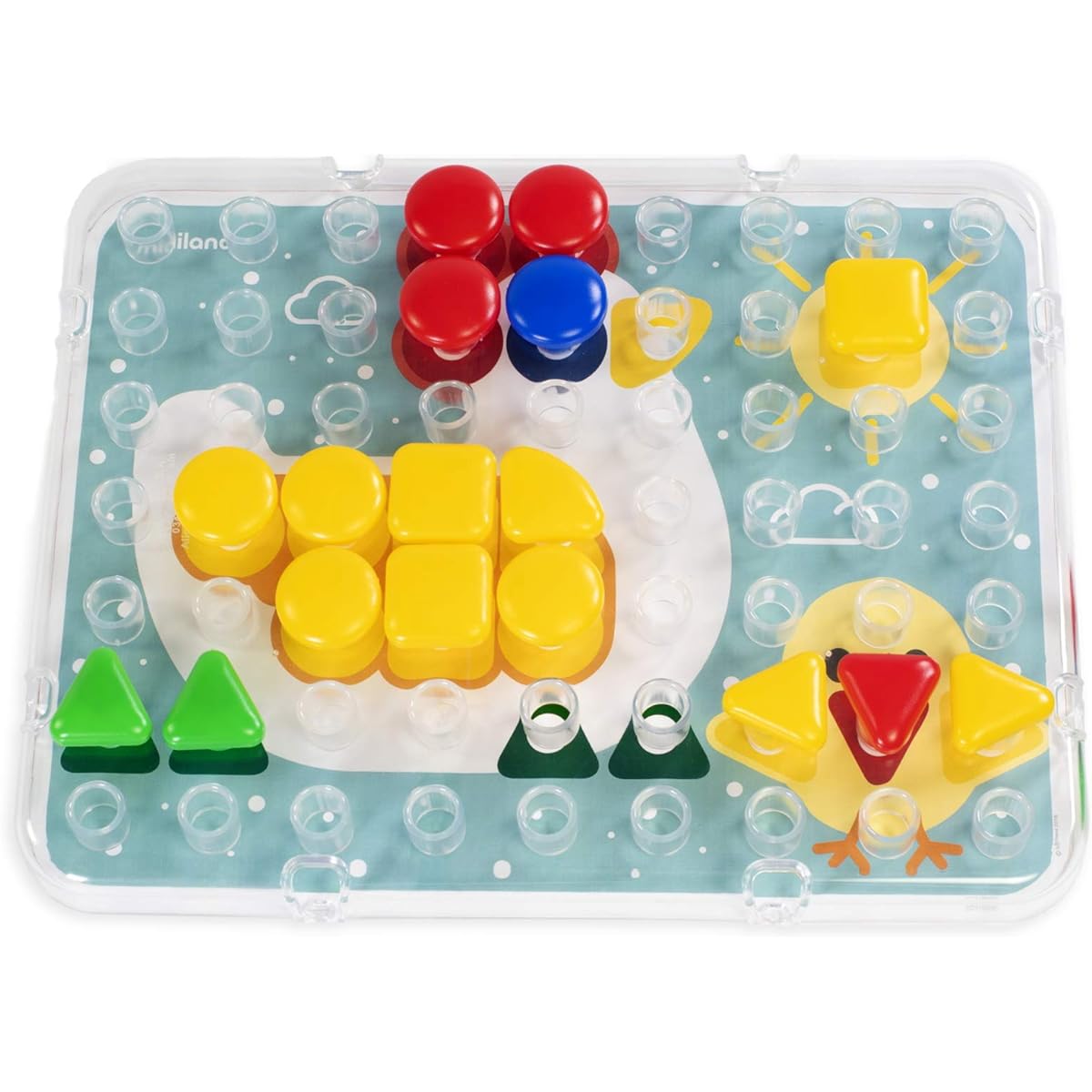 Miniland Education 95080 Super Pegs - Board Plus 6 Card Plus 68 Pegs - Suitcase