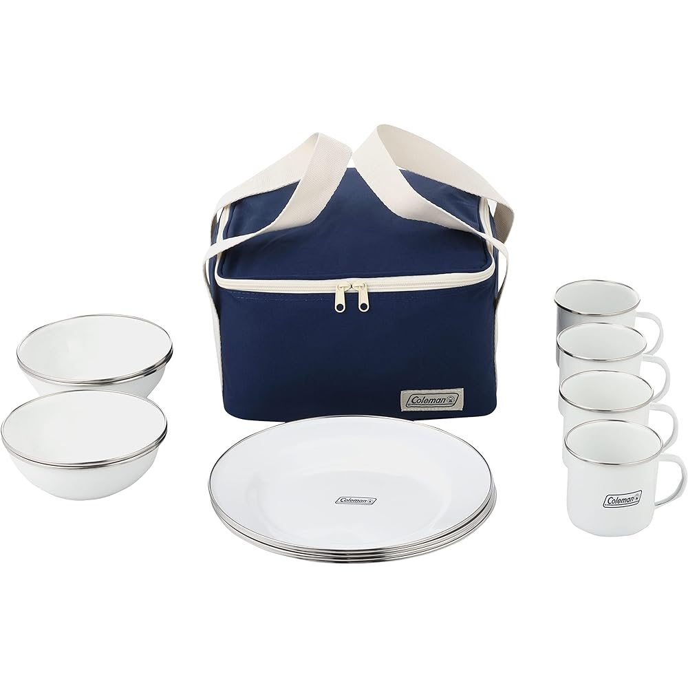 Coleman Tableware Set Enamel Dishware Set Serves 4 with Storage Case 2000032362