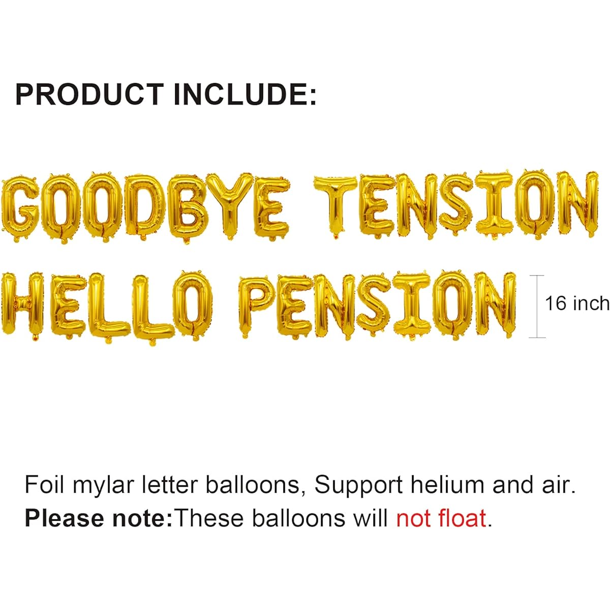 Goodbye Tension Hello Pension Gold Balloon Banner for Retirement Party Decorations (16 inch)