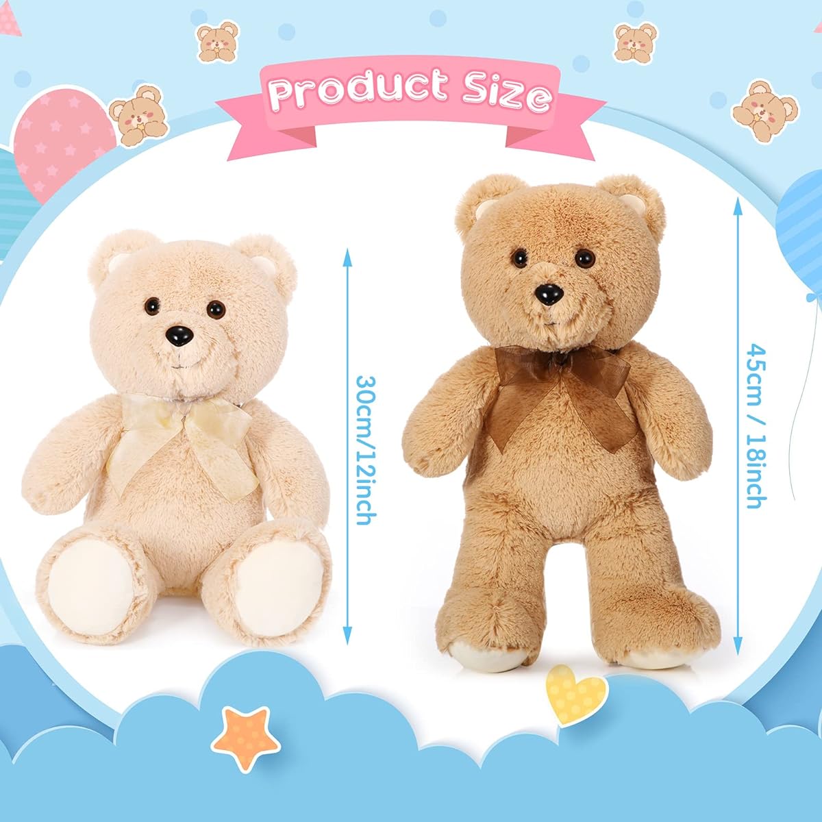 HyDren 2pcs 18" Teddy Bear Animal Bear with Bow Large Stuffed Animal Bear for Birthday Gifts for Relatives and Friends, Various Party Decorations, etc