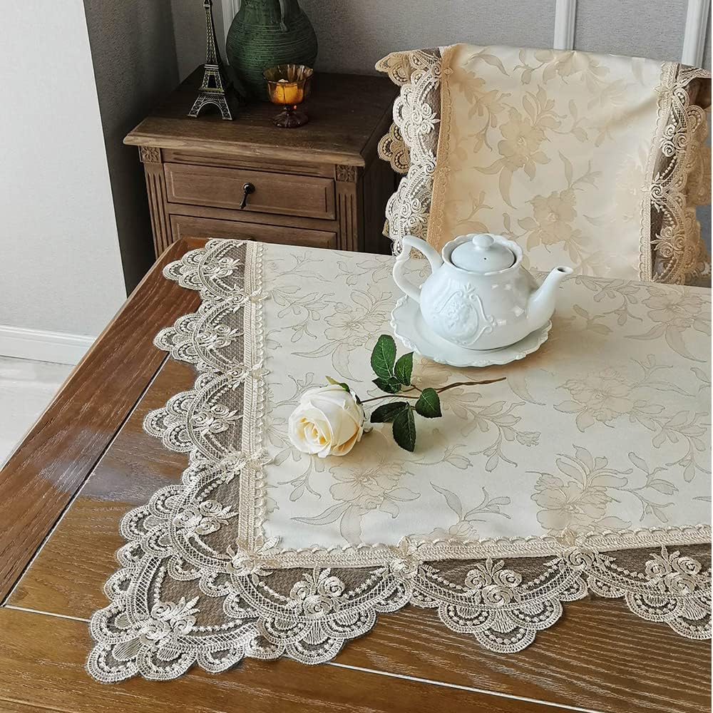 ARTABLE HOME Tablecloth Water-Repellent Jacquard Glossy Elegant Classical Gupeel Lace Dining Table (150x210cm, Champagne)
