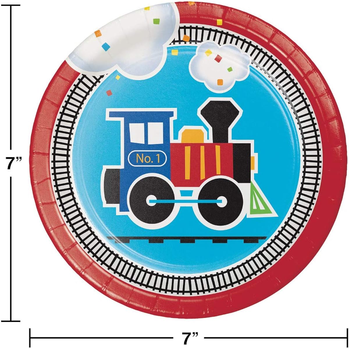 Lobyn Value Pack 16 Serves Train First Party Supplies Pack Dessert Plates, Beverage Napkins, Cups, Table Cover - First Party Tableware Supply Set Kit with Birthday Candles