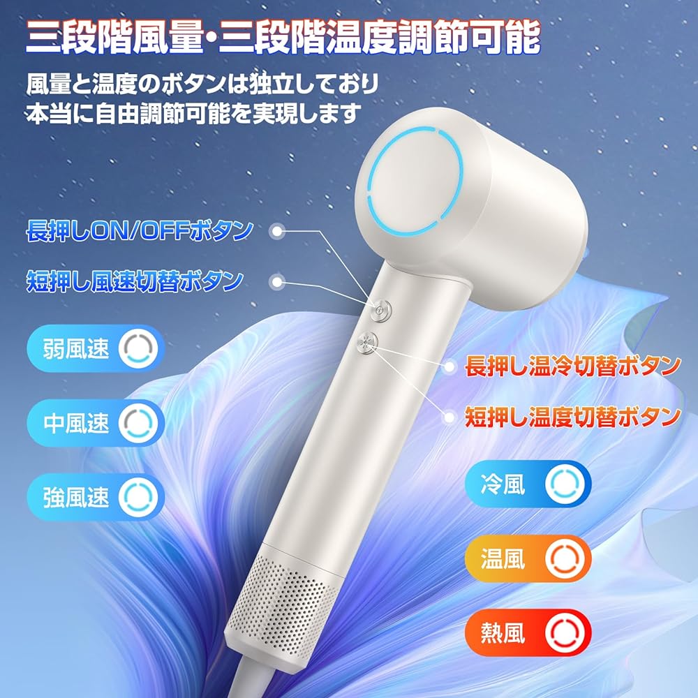 Cicaden Hair Dryer, Popular Ranking, Quick Drying, Large Air Volume, 200 Million, High Concentration, Negative Ions, Dryer, Lightweight, Restored, 1,500 W, Hair Care, Hot and Cold Rhythm Mode, Nozzle,