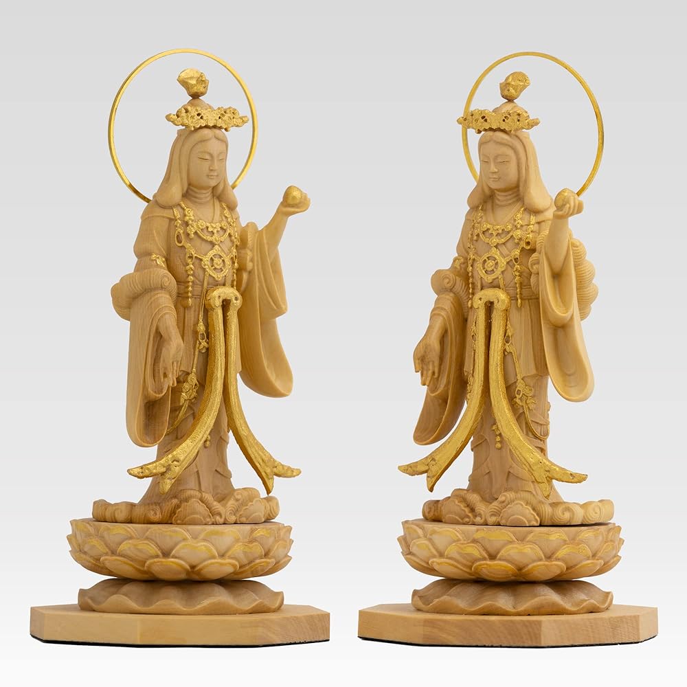 Tiny Buddha Kisshoten Standing Statue - 11cm Joruri Temple Type (Wooden: Boxwood Gold Paint Finish)_Buddha Statue Figure Wood Carving Ornament (GSB Kisshoten