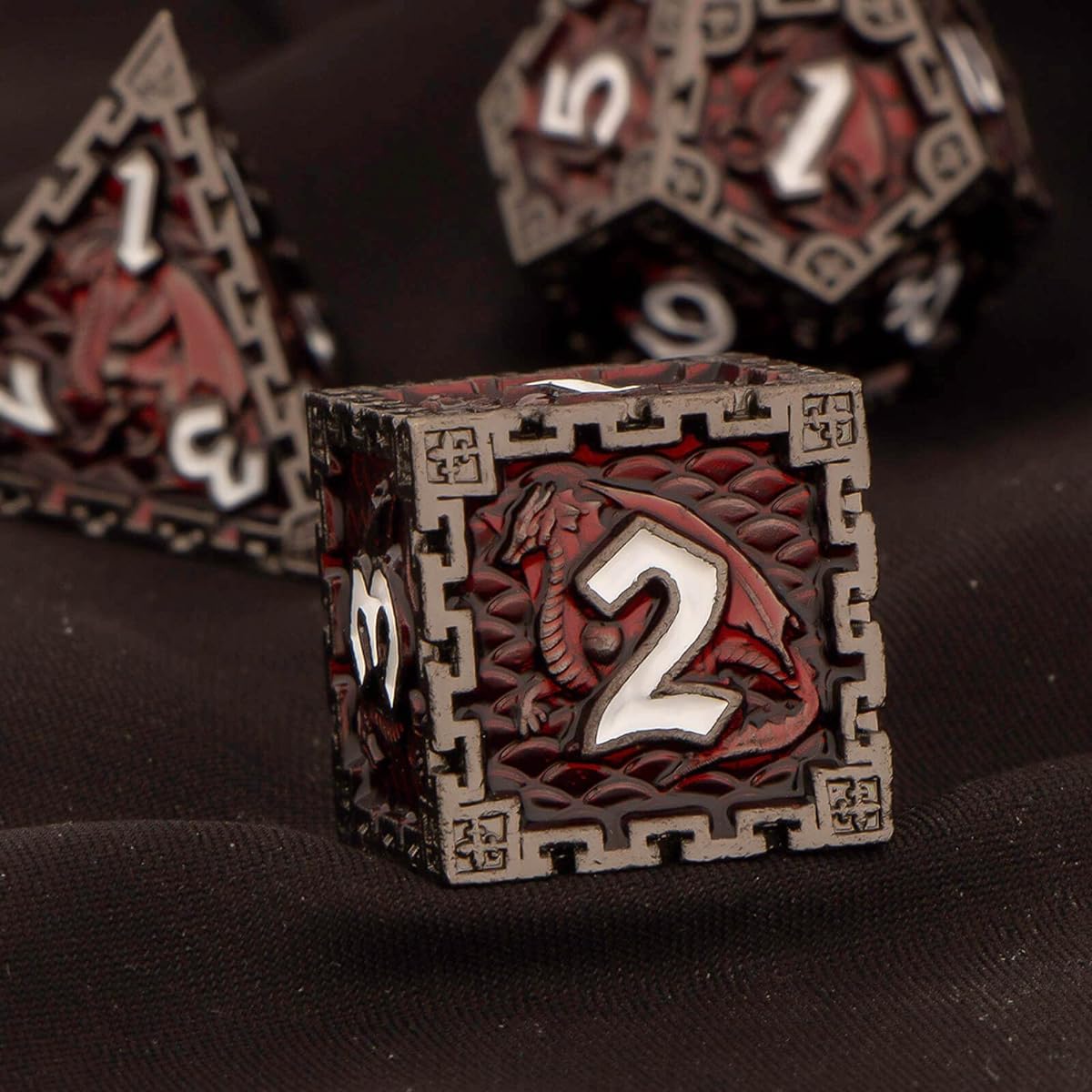 DND Dice Set Dungeons & Dragons Dice OUKELANWO 7pcs RPG Dice Set Heavy Metal Polyhedral Dice Set Rolls D20 D12 D10 D8 D6 D4 with Gift Box for D&D Role Playing Game D&D Dice Set (Dark Red)