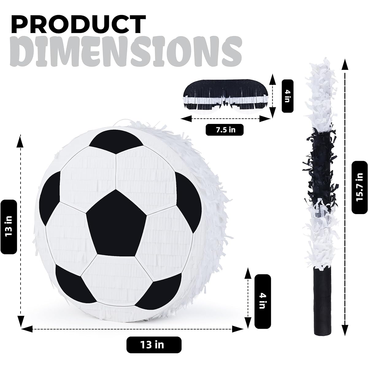 Birchio Soccer Pinata with Blindfold and Bat (13"x13"x4") Soccer Ball Pinata for Birthday Parties, Boys Birthday Party, Sports Theme Party Decorations
