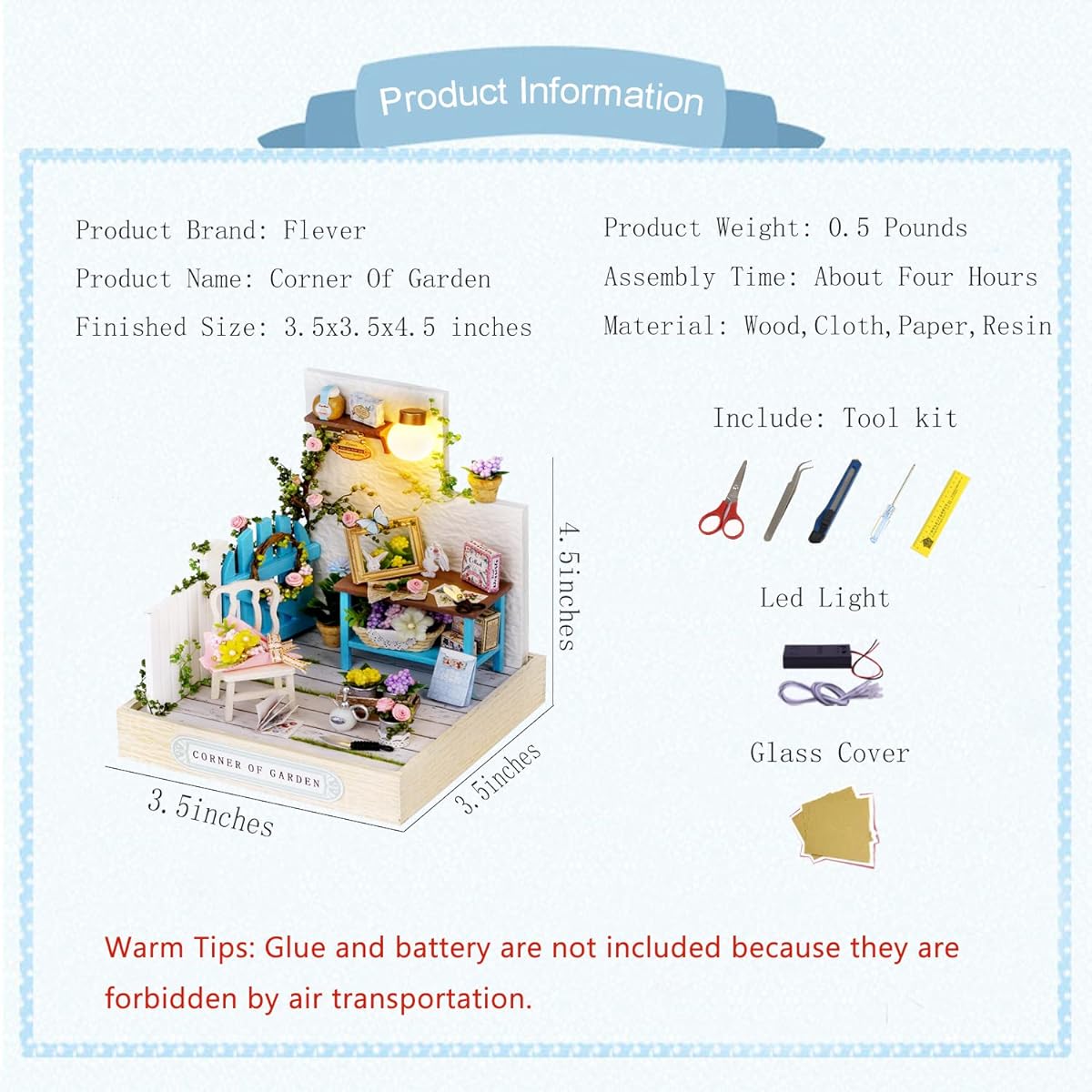 Flever Dollhouse Miniature DIY House Kit Creative Room with Furniture Romantic Valentine Gift (Garden Corner)