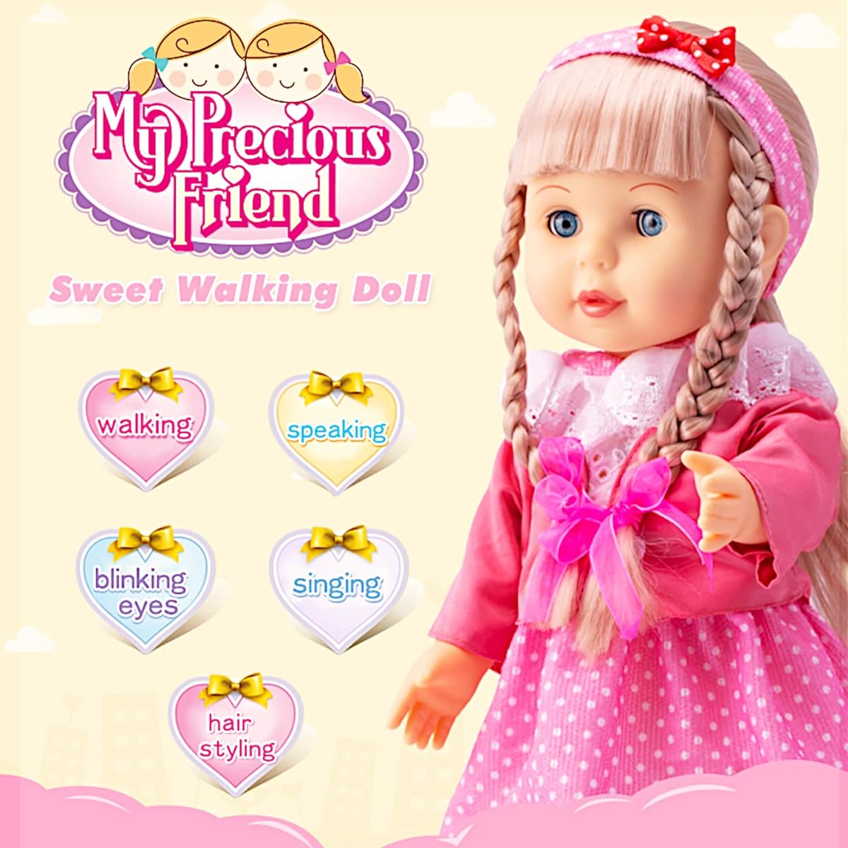 POCO DIVO Walking Doll 17" Interactive Vinyl Toy Baby Sonic Control Cuddly Girl Singing Blonde Princess Blinking Eyes