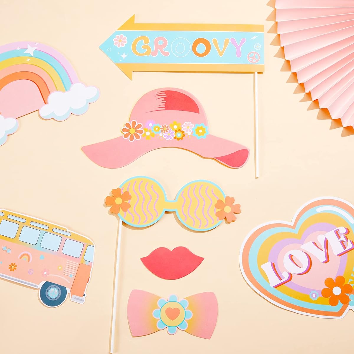 Groovy Party Decorations - 30 Pieces Groovy Photo Booth Props Retro Hippie Boho Girl Party Supplies for Baby Shower Birthday
