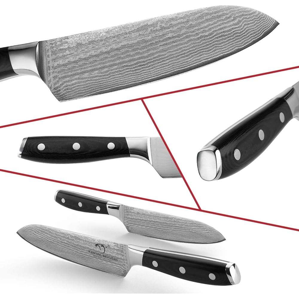 Nanfang Brothers Knife, Santoku Knife, Damascus Knife, Blade Length 160mm, All-Purpose Knife, V Gold No. 10, Double Edged Knife, Ergonomic, Dishwasher Safe, Meat Cutting, Vegetable Cutting, Fruit Cutting, for Home Use, Commercial Use, Household Use, Begi