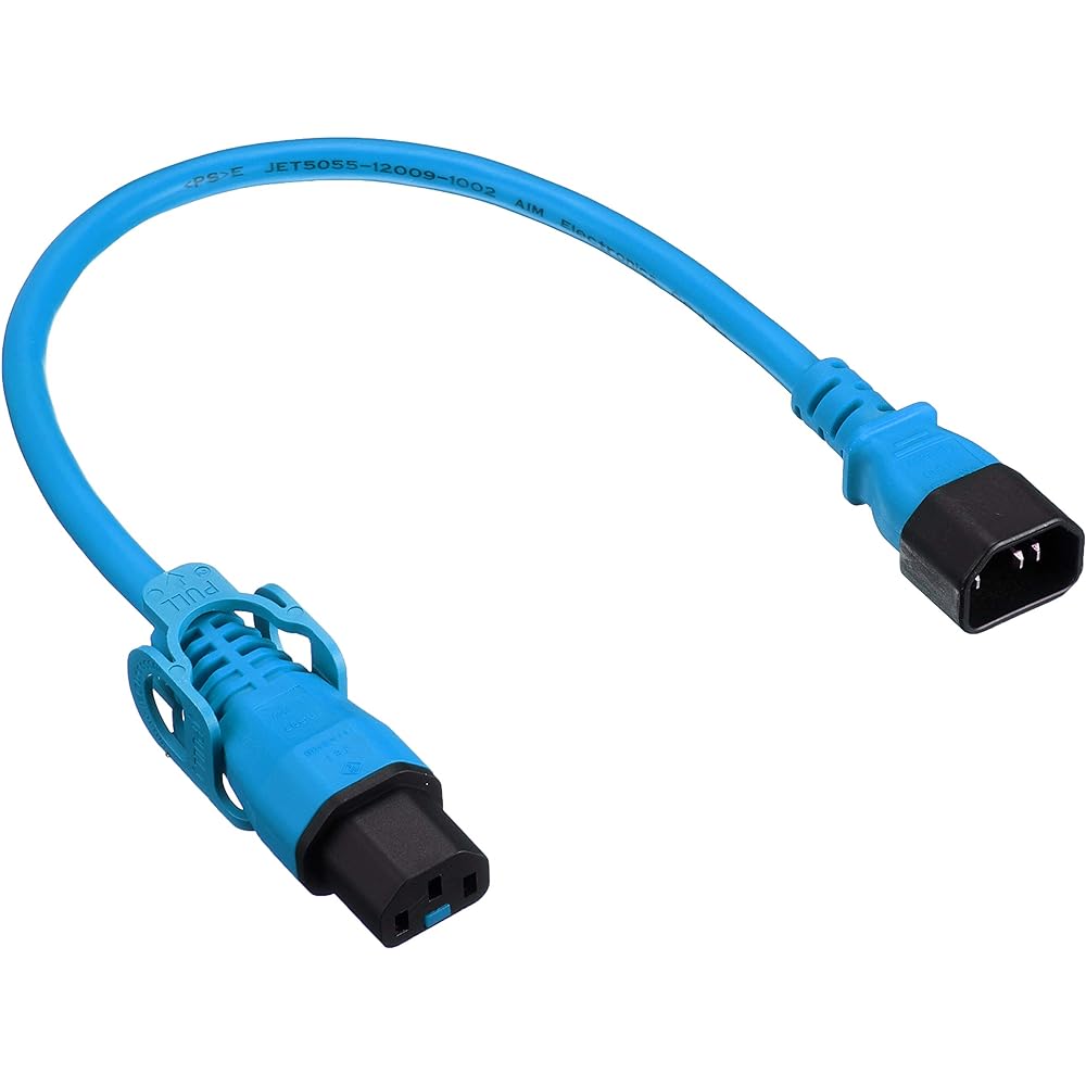 Anti-dislodge Lock Power Cable IEC-C14/IEC-C13 Lock Plus 1.2m Blue Electrical Rating: 15A/250V PSE Compatible