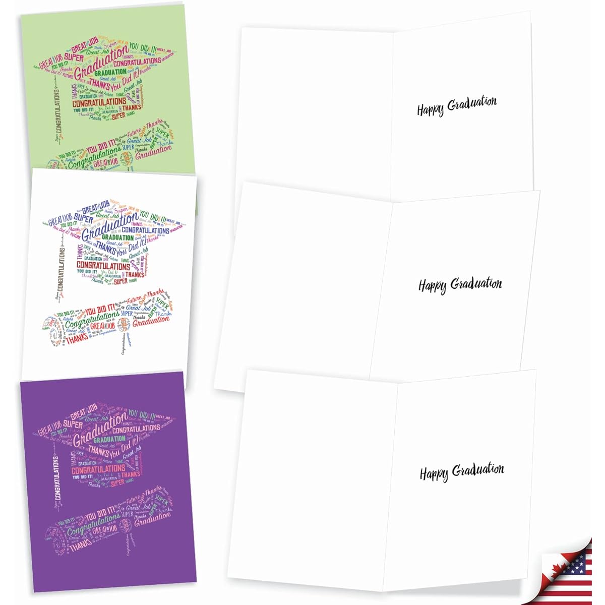 The Best Card Company Diploma Word Art 20 Assorted Boxed Graduation Notecards with Envelopes (4 x 5.12 inches) Lettered Cap and Diploma AM3191GDG-B2x10