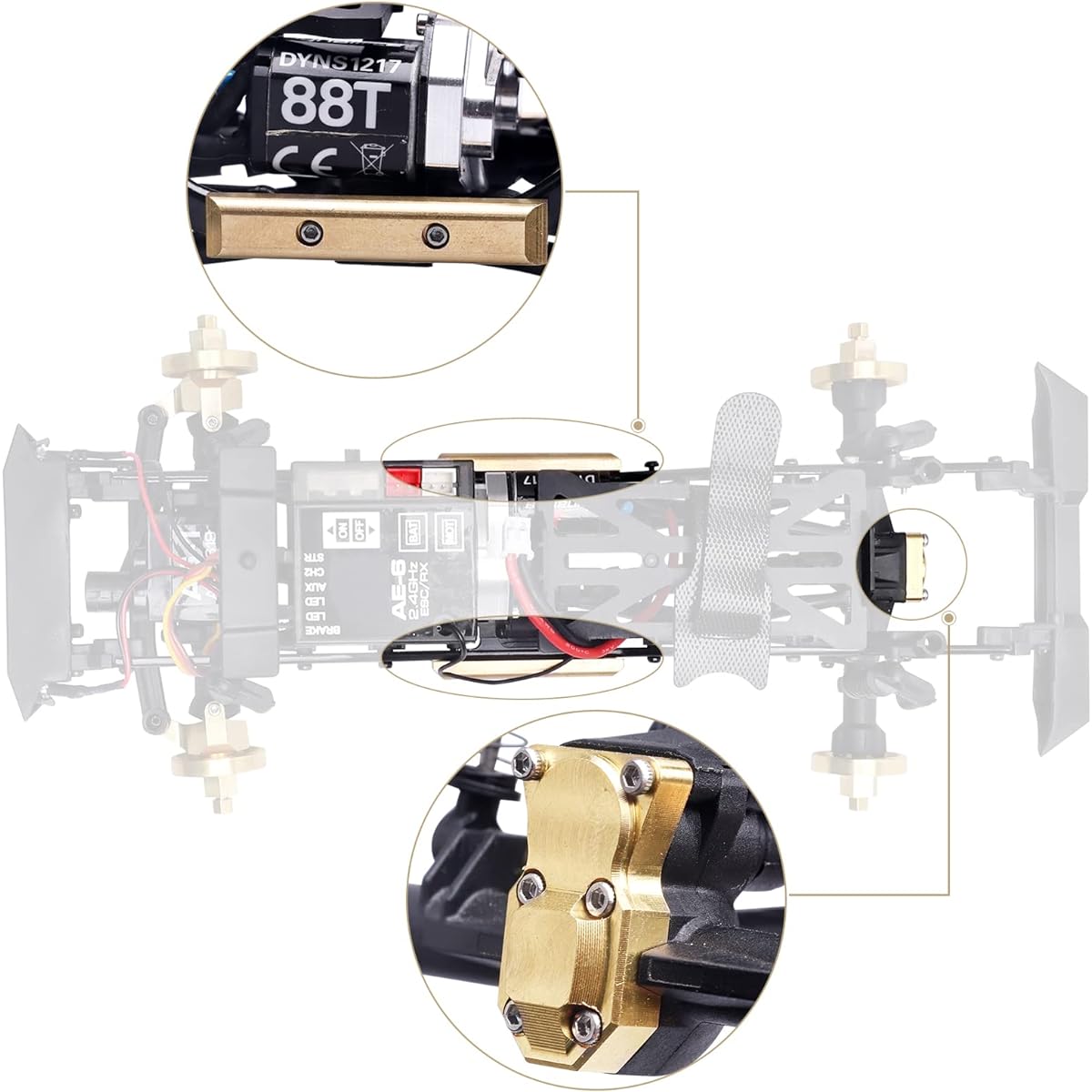 HobbyPark Frame Brass Side Bars, Brass Diff Cover Weights for Axial SCX24 Upgrade 1/24 RC Crawler Car SCX24 Deadbolt Chevy C10 B-17 Betty Wrangler JLU CRC Gladiator Bronco (Gold)