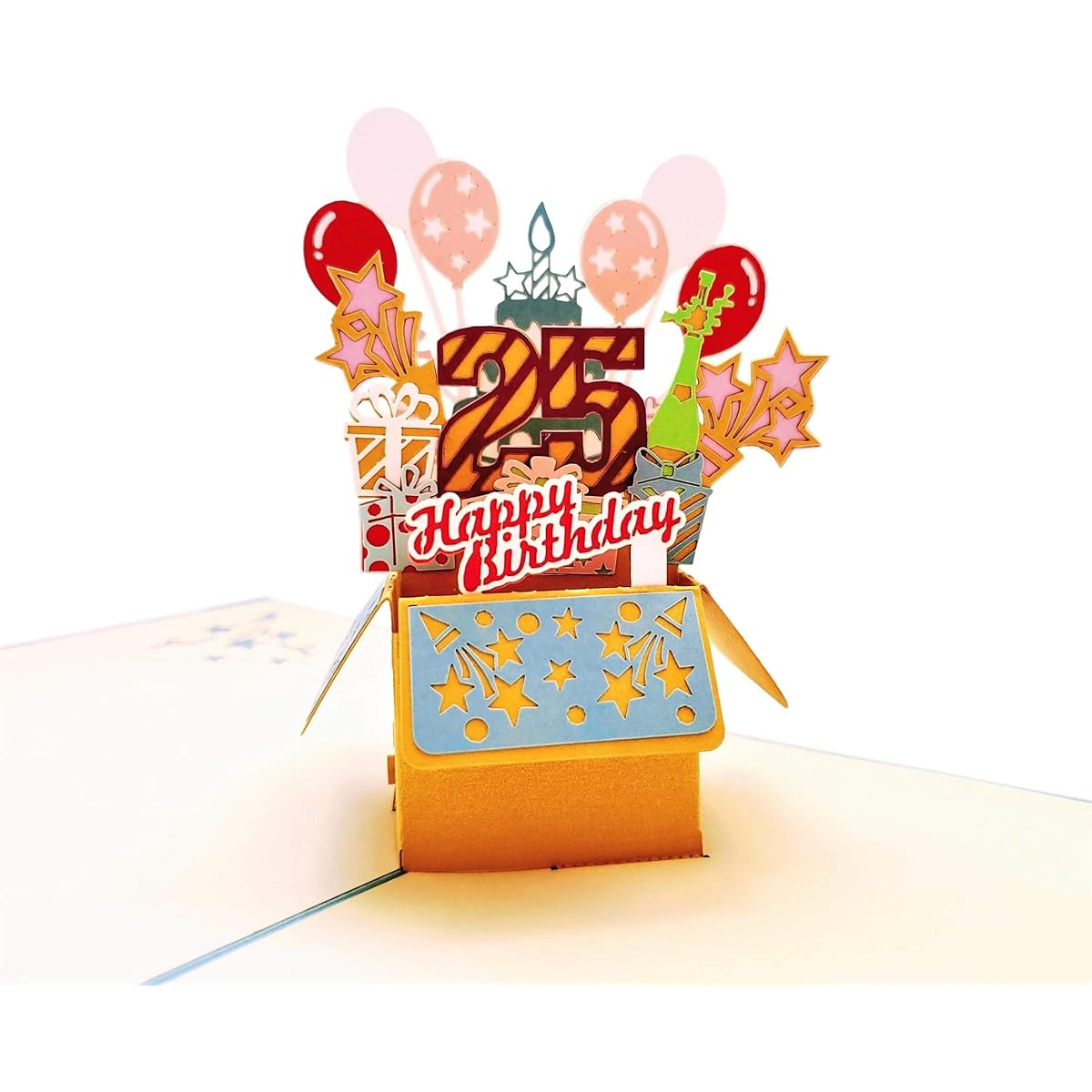 iGifts And Cards Happy 25th Birthday Blue Party Box 3D Pop Up Greeting Card - Amazing Balloon Unique Celebration Feliz Cumulenos Cute Present
