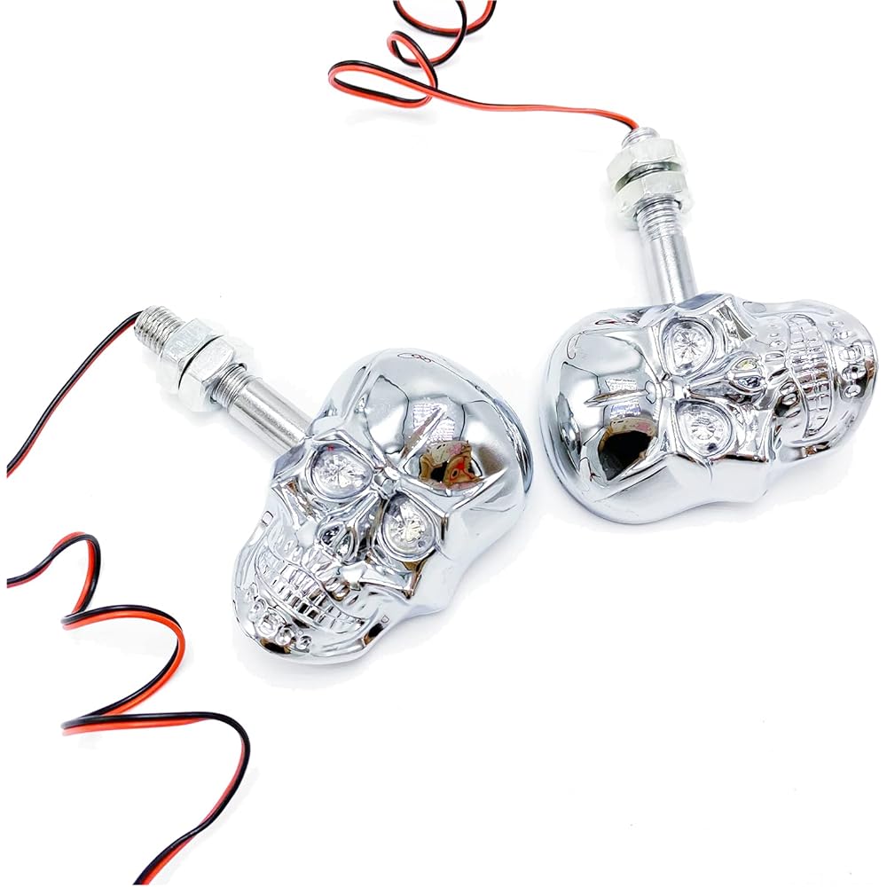 PerfecTech Motorcycle 10mm Screw Skull Head LED Amber Turn Signal Indicator Light (Chrome)