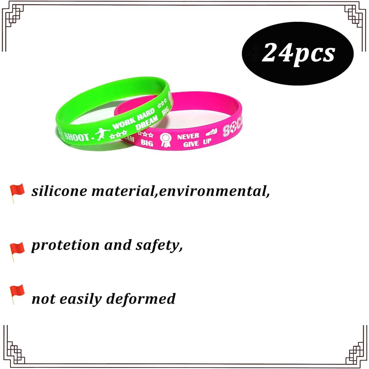 BignzwUra 24pcs Soccer Motivational Silicone Wristbands Bracelets Bulk Baby Shower/Event/Carnival/Birthday Party Favors Supplies Decorations Goodie Bags Favors