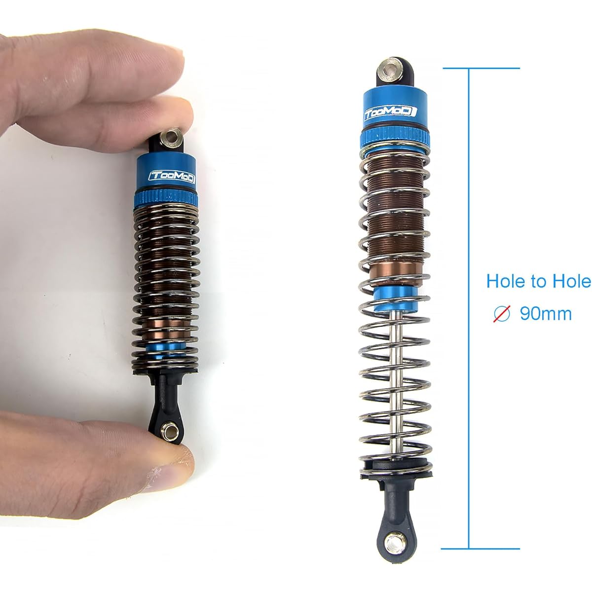 TOOMOD 1/10 90mm RC Oil Filled Shock Absorber Kit for Tamiya Bullhead Super Crawl Buster TRX4 Axial SCX10 D90 Crawler Car Truck Vehicle Upgrade Replacement Parts (Blue)