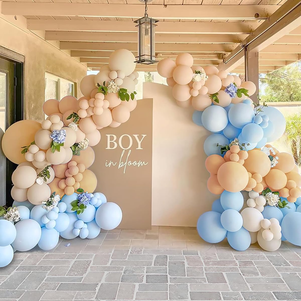 Teddyparty Baby Blue Balloon Garland Kit Neutral Boho Cream Double Plush Balloon Arch Kit White Sand Nude Balloons Birthday Party Baby Shower Decorations