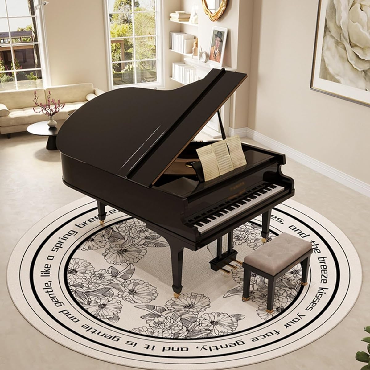 Soundproofing mat, piano soundproofing carpet, piano rug, round carpet, flooring mat, rug, scratch prevention, non-slip, noise control, chair pad, vibration absorption, for electronic piano, drums, various instruments, percussion, diameter 180cm