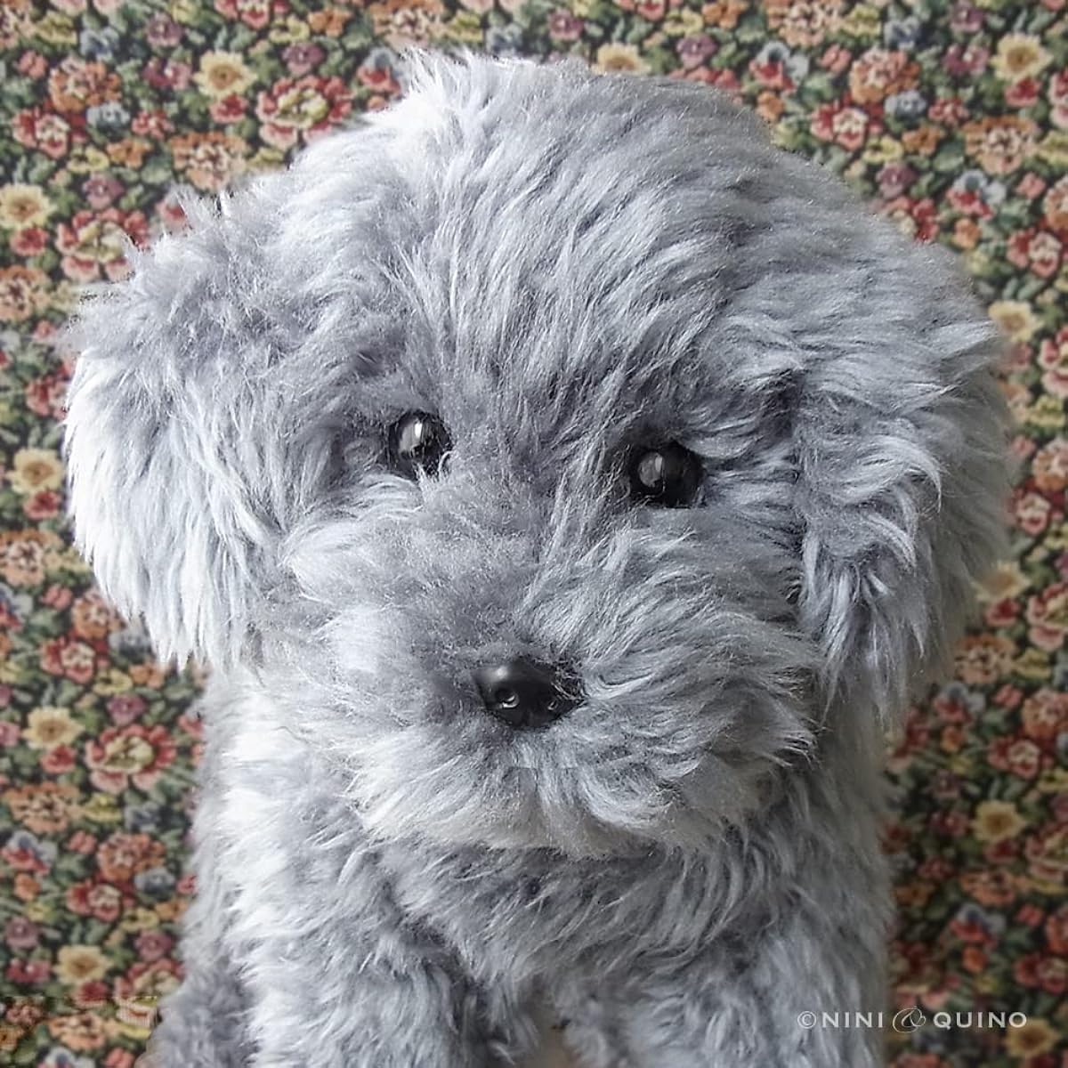 Ninian and Kino Stuffed Animal Dog Realistic Toy Poodle (Gray Silver) Freely Changeable Pose Total Length Approx. 33cm Lifelike Pet