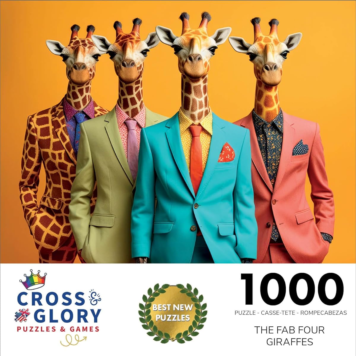 The Fab Four Giraffes 1000-Piece Jigsaw Puzzle by Cross & Glory - Eco-Friendly, Unique Artwork Jigsaw Puzzles for Adults - Engaging, Stimulating Brain Challenge