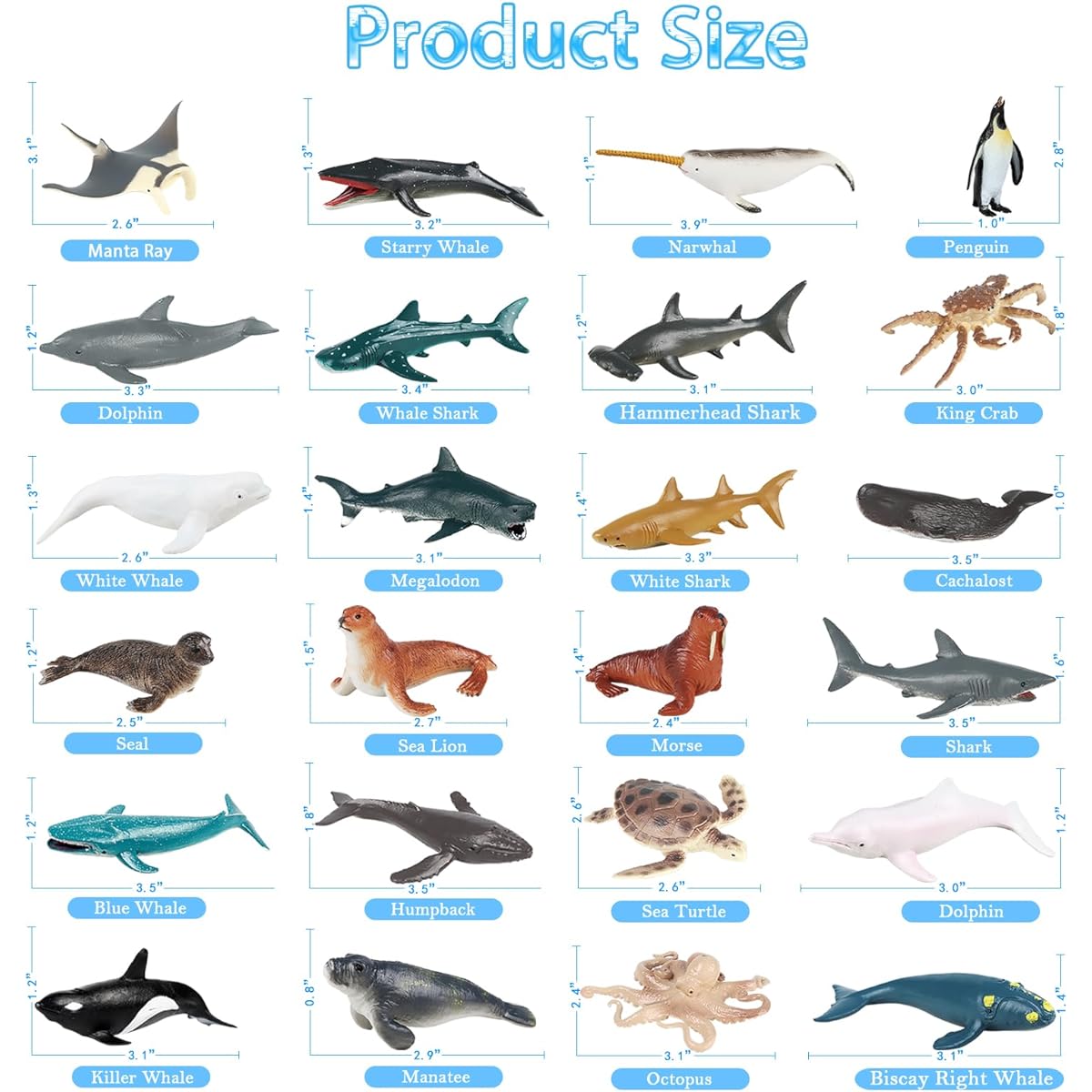 SCAHOW 24 Pieces Sea Animal Toys Realistic Sea Creature Toy Figures for Kids Plastic Miniature Animal Toy Figurine Cake Topper Aquarium Decor Marine Animal Gift