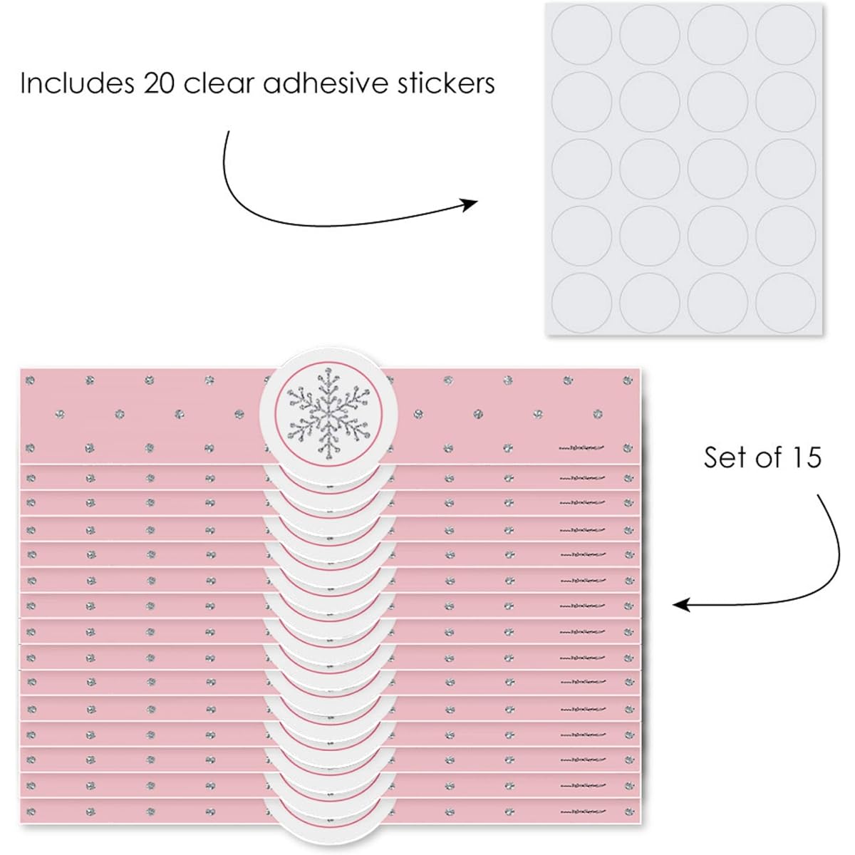 Big Dot of Happiness Pink Winter Wonderland - DIY Party Supplies - Holiday Snowflake Birthday Party Baby Shower DIY Wrappers Favors Decorations - Set of 15