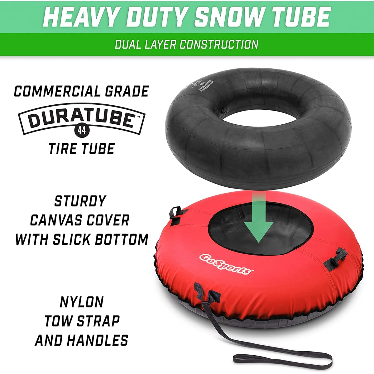 GoSports 44" Heavy Duty Winter Snow Tube with Premium Canvas Cover - Commercial Grade Sled - Choose Your Style