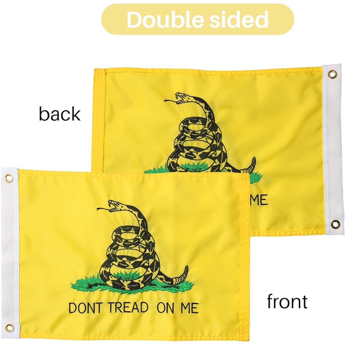 Bradford Dont Tread on Me Flag 16x24 Inch Double Sided Embroidered Gadsden Flag Outdoor Vibrant Color Yellow Coiled Rattle Snake Boat Flag Heavy Duty Polyester Libertarian Flag