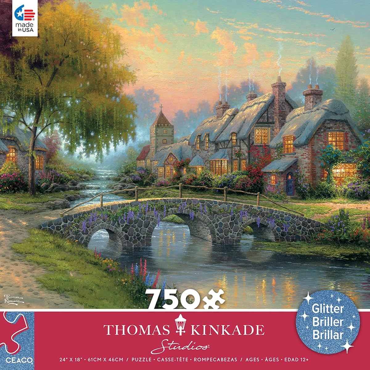 Ceaco - Thomas Kinkade - Cobblestone Bridge - Glitter - 750 Piece Jigsaw Puzzle