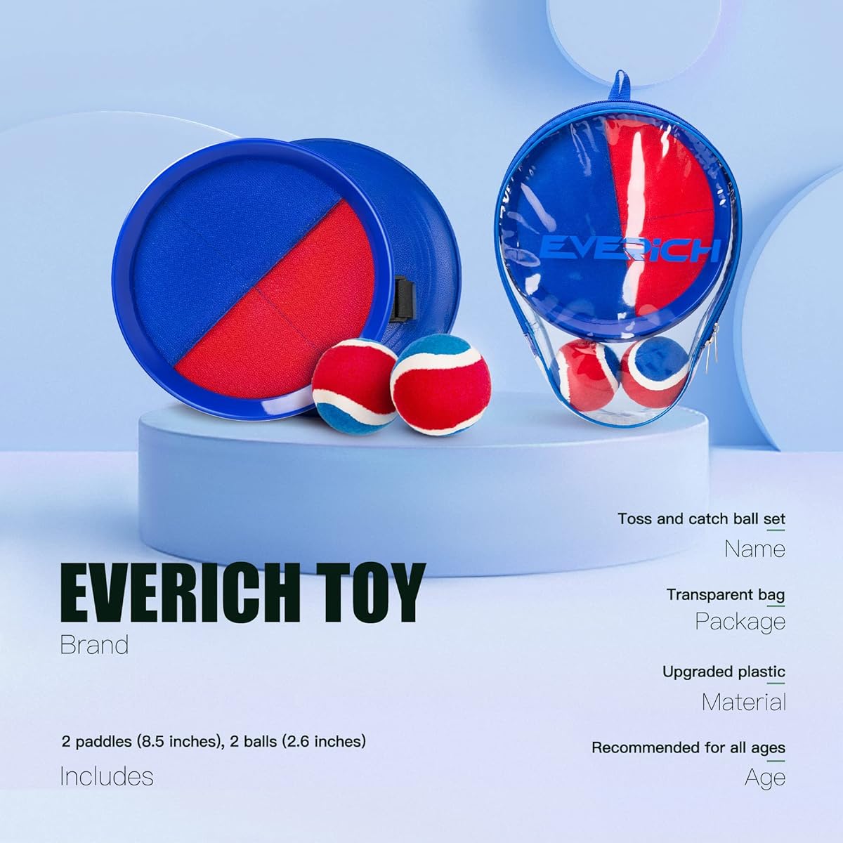 EVERICH TOY Beach Toys Outdoor Games for Kids Ages 3-10-Yard Lawn Games Ball Catch Games Paddle Toss-Upgraded Version Outside Games for Kids/Family Boys and Girls Gifts (2 Rackets, 2Balls, 1 Bag)