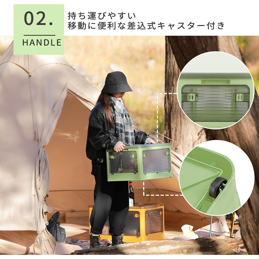 Storage Box Camping Container Box Storage Oricon Foldable with Lid and Casters Large Stacking Camping Outdoor (Yellow M)