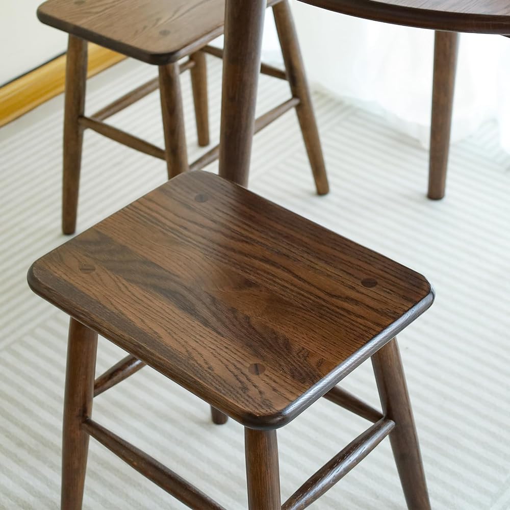 Cozeelife Stool Chair Wooden Set of 2 Natural Wood Stylish Scandinavian Finished Product Dining Stool Wood Width 31cm x Depth 40cm x Height 45cm Living Chair Entrance Stool Chair Solid Oak Wood Sturdy Load Capacity Wide Stool North American FAS Oak Walnu