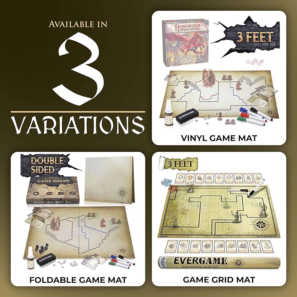 EverGame Dungeons & Dragons Game Mat (23x27) Ultimate DND Board Game Battle Map with Dice Set, Double-Sided, Hexagon & Square Grid for an Epic Roleplaying Game Experience