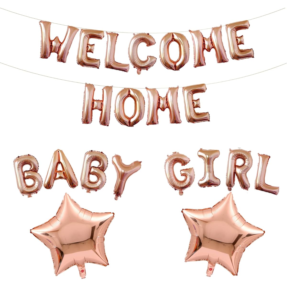Welcome Home Baby Girl Letter Balloon Banner with Star Foil Balloons for Newborn Baby Girl Baby Shower Home Family Party Decorations Rose Gold