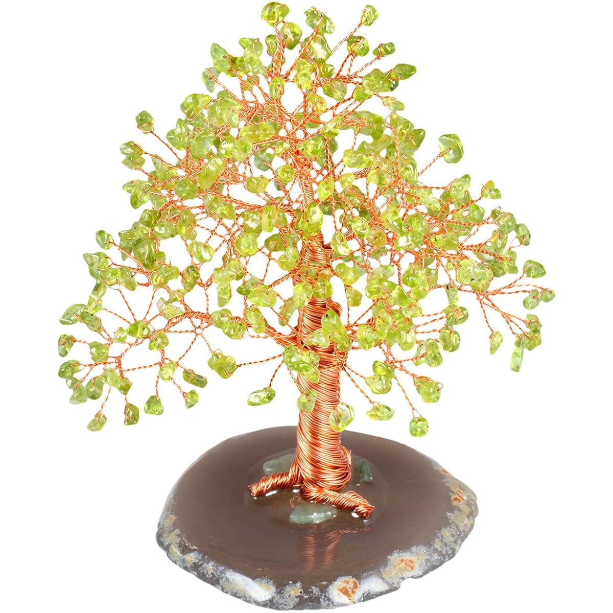 mookaitedecor Peridot Crystal Tree Tumbled Stone Geode Agate Slice Base Money Tree Wealth and Lucky Decor 5"-6"