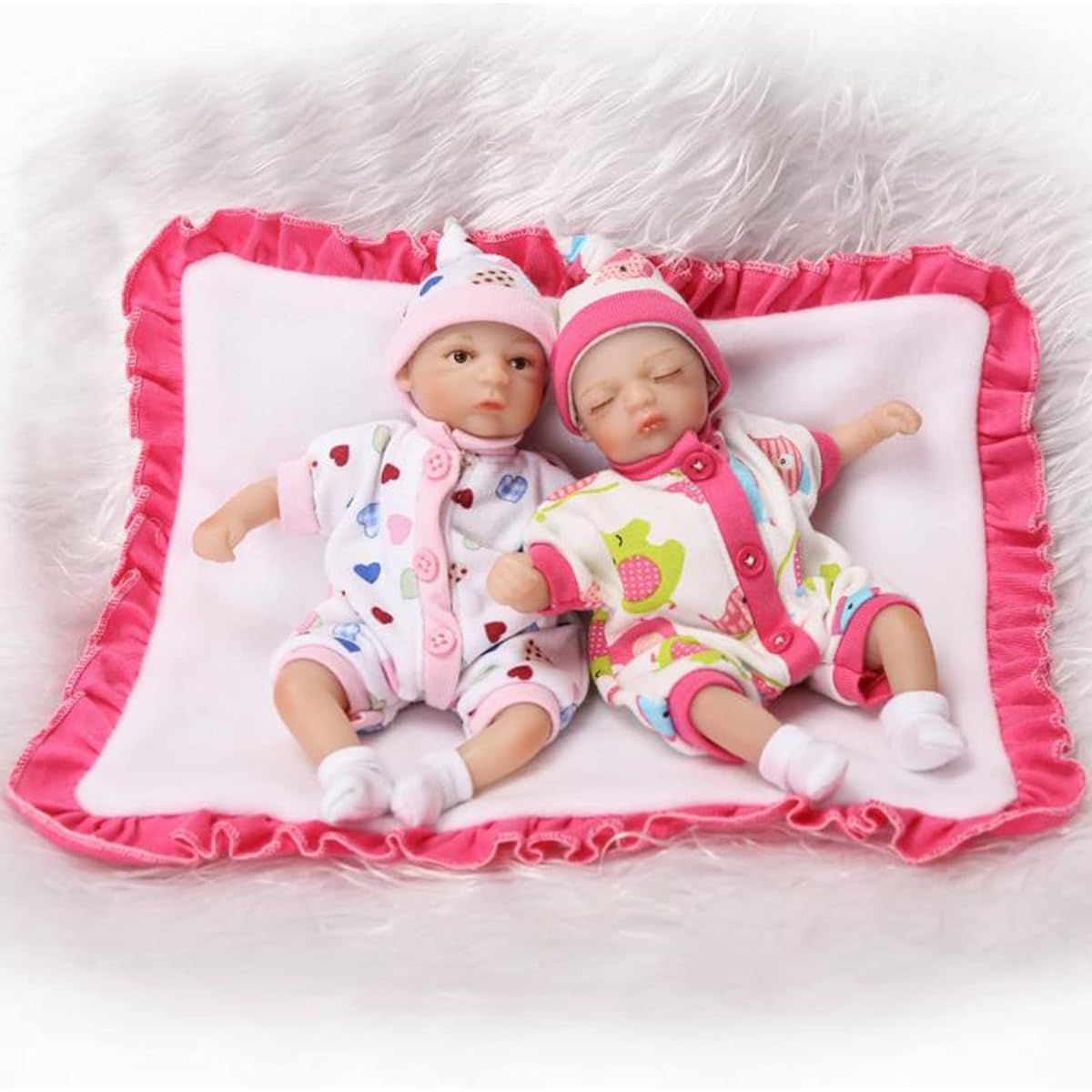 Premature Newborn Doll 20cm8inch Palm Size Mini Reborn Baby Doll Realistic Silicone Vinyl Doll for Kids Gift Birthday Christmas,A Pair