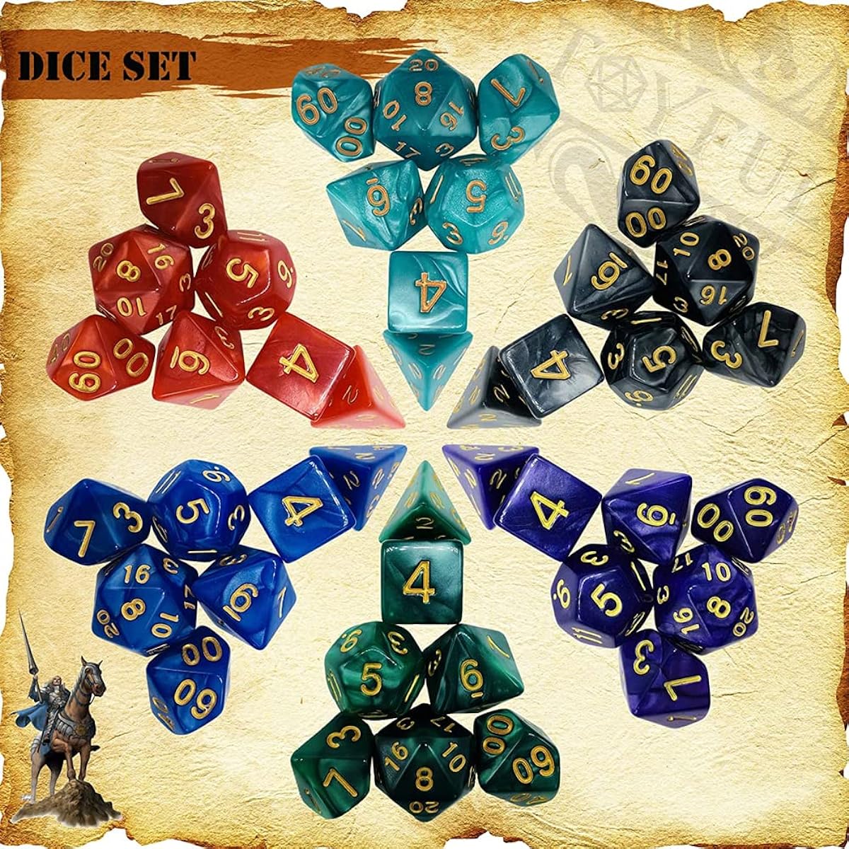 DND Dice Set 42 Polyhedral Dungeons & Dragons Rolling Dice D&D RPG MTG Tabletop Game Dice Bulk with Colorful Drawstring Bag and Dice Tray (Single)