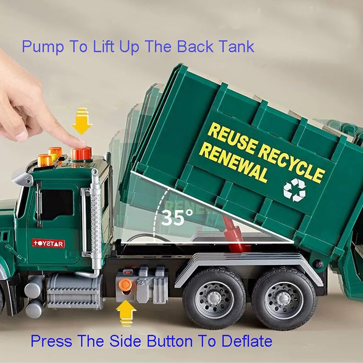 IYEAM 15 Inch Large Garbage Truck Toy Friction Powered Garbage Truck with Lights and Sounds, Children's Recycle Bin with 3 Cans, Gift for Boys & Girls