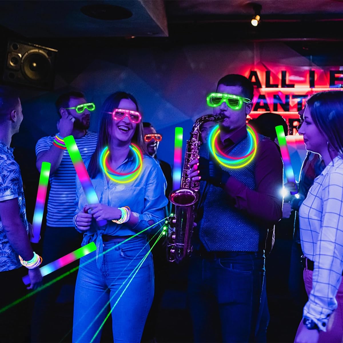 148pcs Glow in the Dark Party Supplies - 24pcs 16" Foam Glow Sticks, 24pcs LED Glasses, 100pcs Glow Stick Necklaces, Bracelets Light Up Party Favors for Halloween, Wedding, Birthday, Concert, Carnival