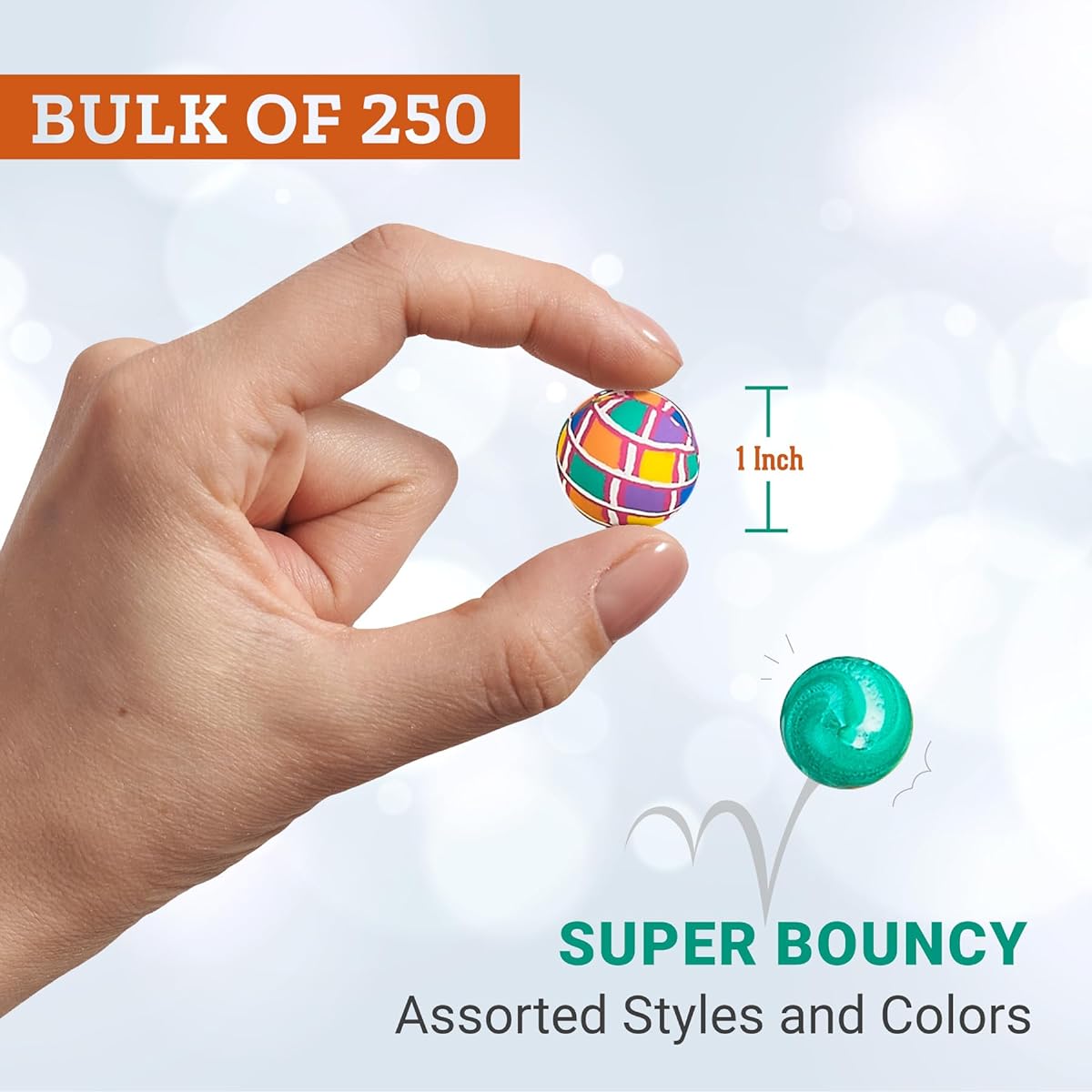 Bouncy Balls Bulk - 250 Pack (1 inch/27mm) High Bounce Balls Variety Mix Colorful Small Rubber Bouncing Balls for Kids Games Prizes, Party Favors, Vending Machines