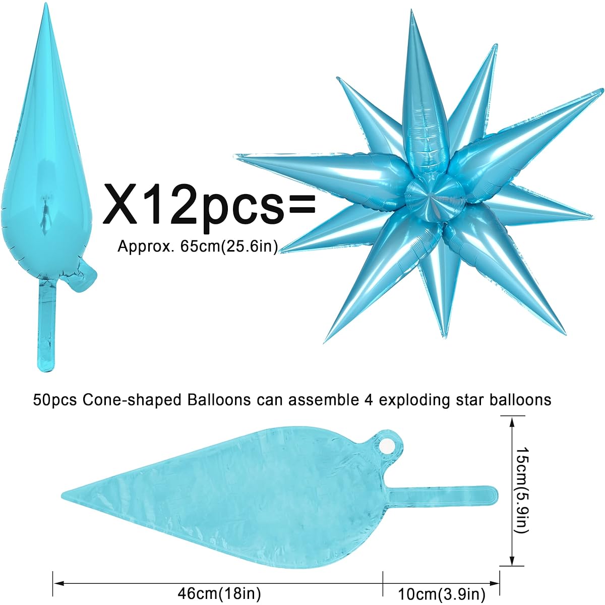50pcs Blue Star Balloons Mylar Sky Blue Spikes Exploding Star Foil Balloons Metallic Blue Starburst Cone Point Star Balloons Winter Wonderland Baby Shower Frozen Birthday Wedding Decorations
