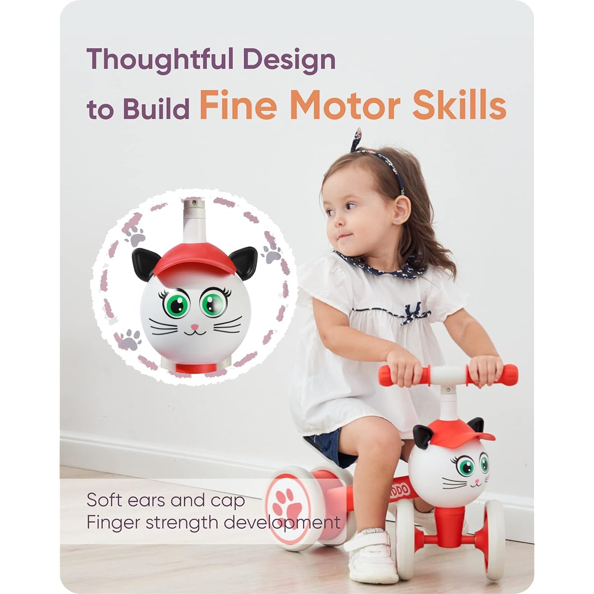 KRIDDO Baby Balance Bike 1-2 Years Old Boys Girls Toddler Mini Bike 1 Year Old First Birthday Gift Baby Toy 12 Months to 2 Years Riding Toy Gift Indoor Outdoor Balance Bike Cat