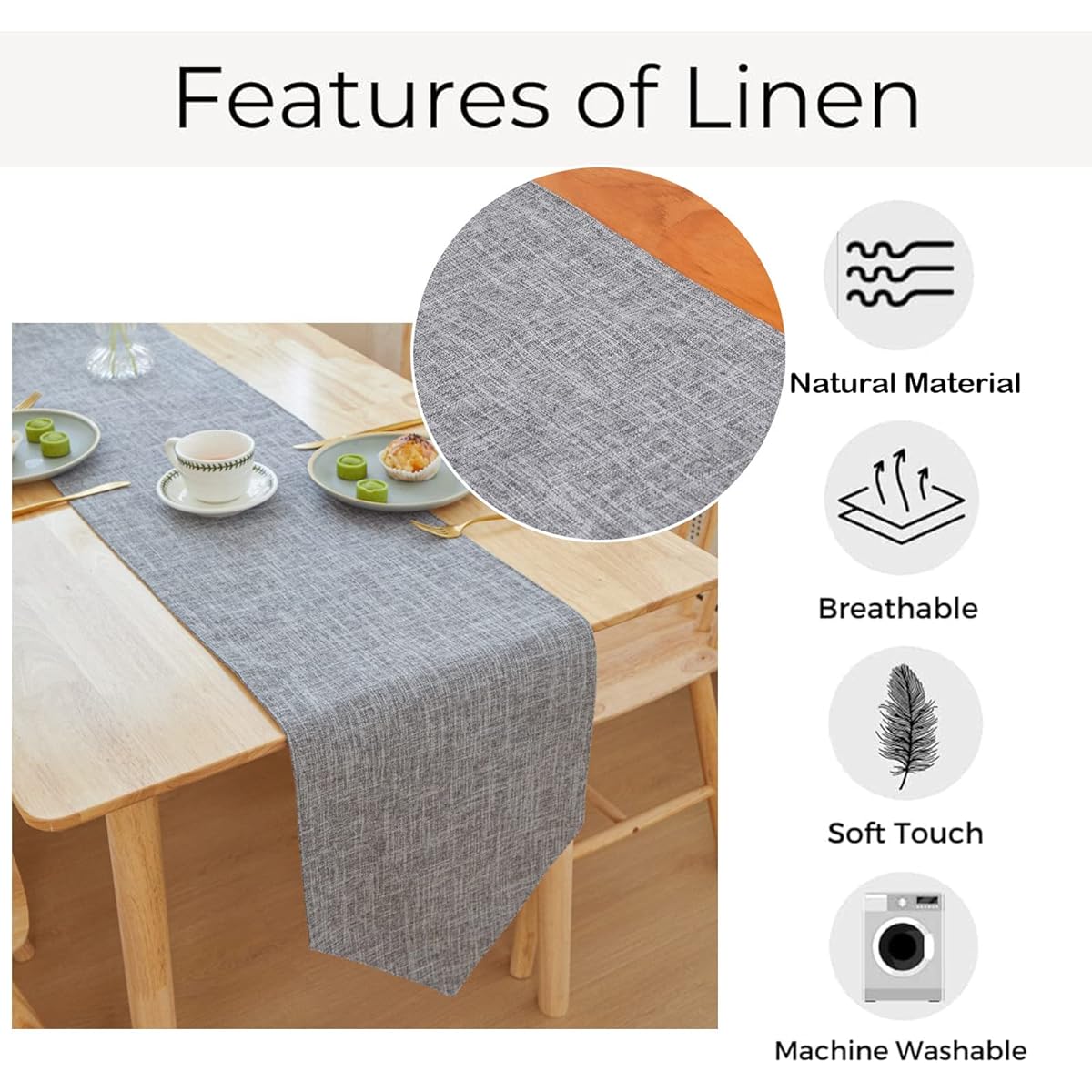 Burlap Farmhouse Cotton Linen Table Runner Rustic Fabric Plain for Dining/Kitchen/Holiday/Halloween/Christmas/Party (12x70 Inches, Gray)