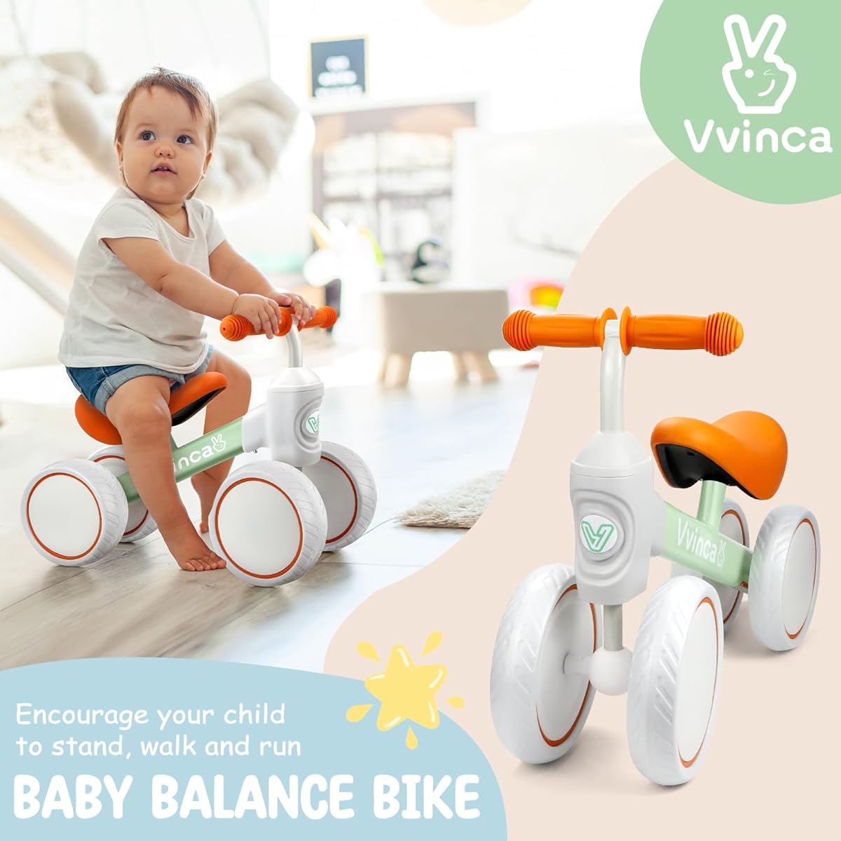 Vvinca Baby Toddler Balance Bike Green Orange