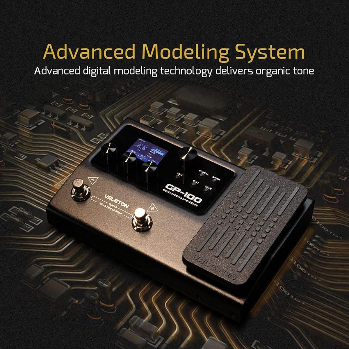 Valeton GP-100 Guitar Bass Amp Modeling IR Cabinet Simulation Multi-Language Multi-Effect Expression Pedal Stereo OTG USB Audio Interface (Black)