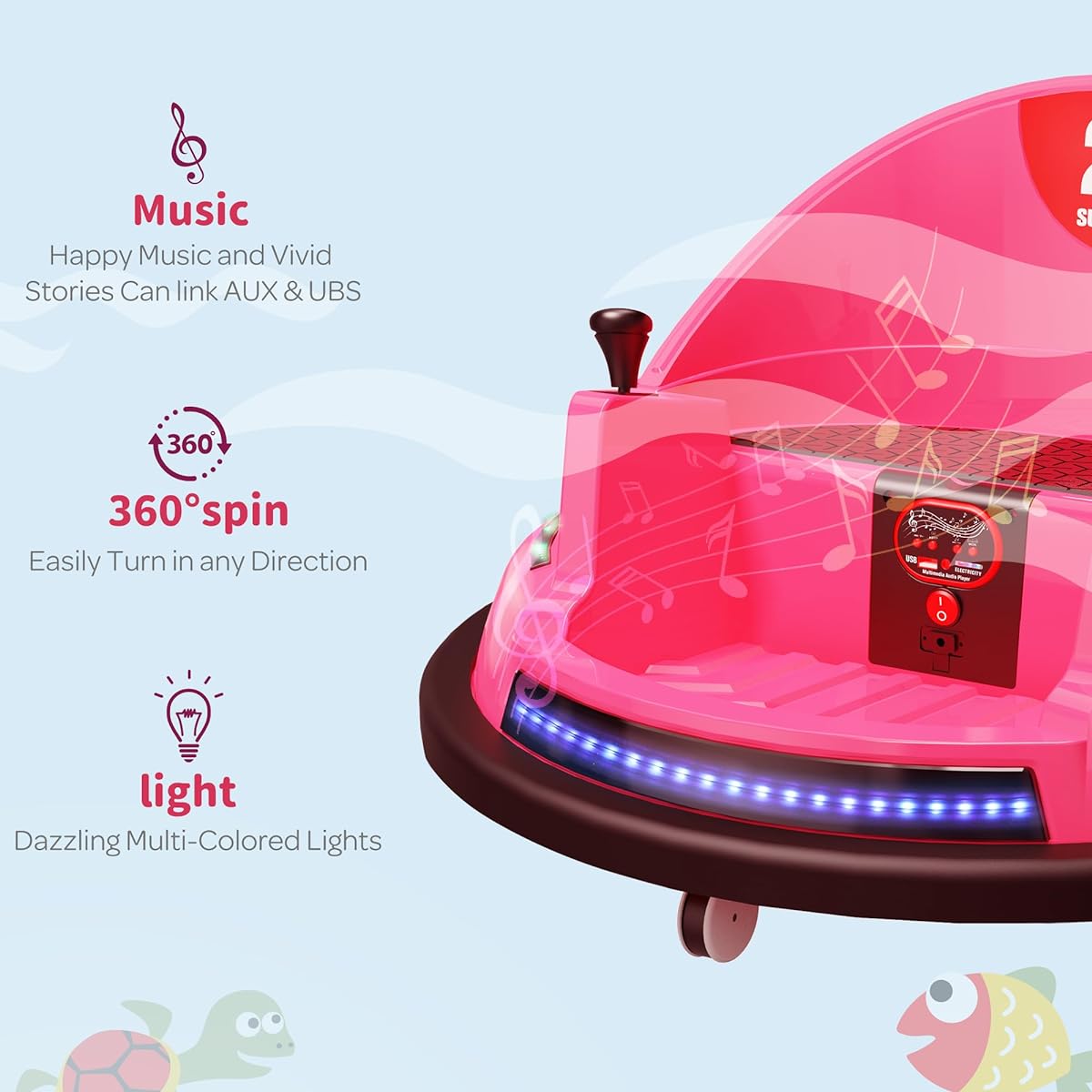 ROOMTEC Bumper Cars for Toddlers 1-3 12V Toddler Bumper Cars with Remote Control, Safety Certified, Flashing Lights, Music, 360 Degree Rotation, Birthday Gift (Pink)