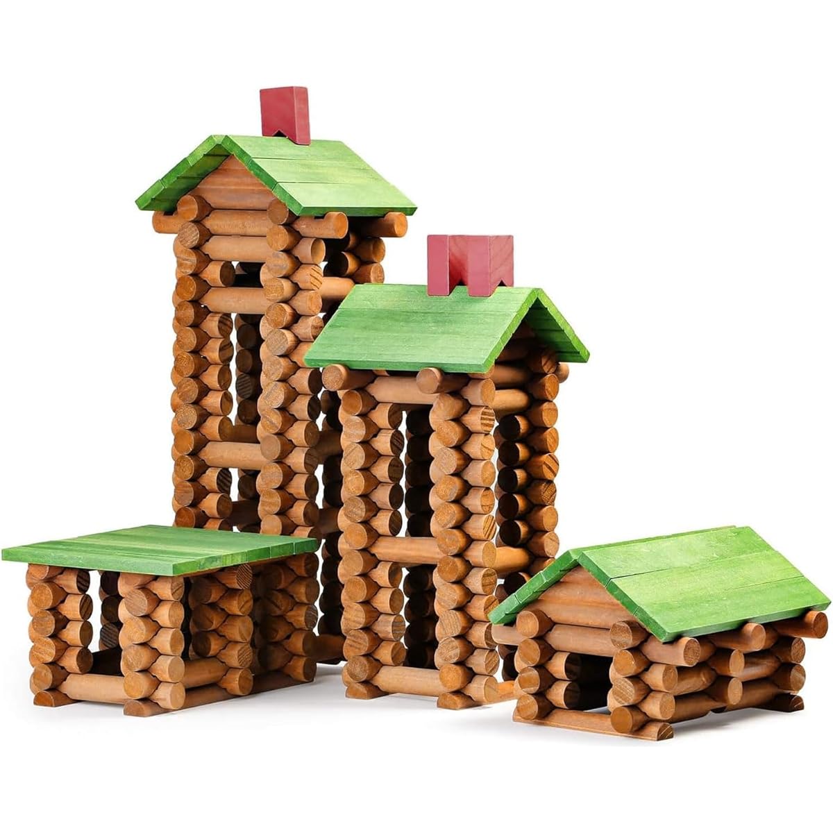 SainSmart Jr. Wooden Building Blocks STEM Wooden Construction Toys for Kids Log Cabin Set Building House Toys for Preschoolers with Colorful Blocks 450 Pieces/Set