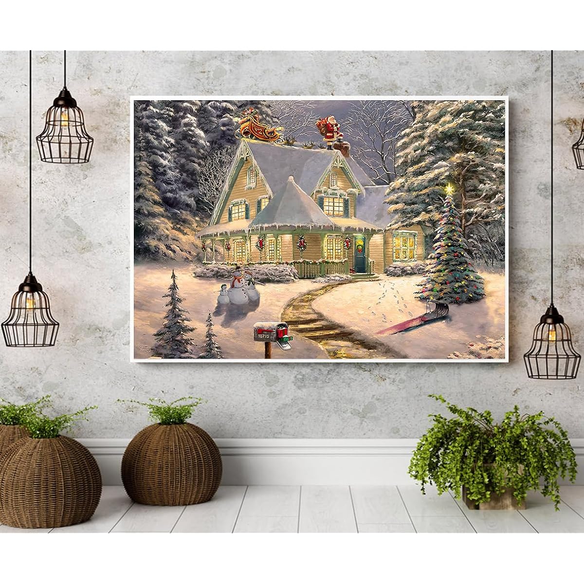 2 Pack 1000 Piece Christmas House Puzzle & Christmas Snow Scene Puzzle Thomas & Kinkade Romantic Town Jigsaw Puzzle for Adults 1000+ Pieces Winter Snowman Puzzle GFT Unisex