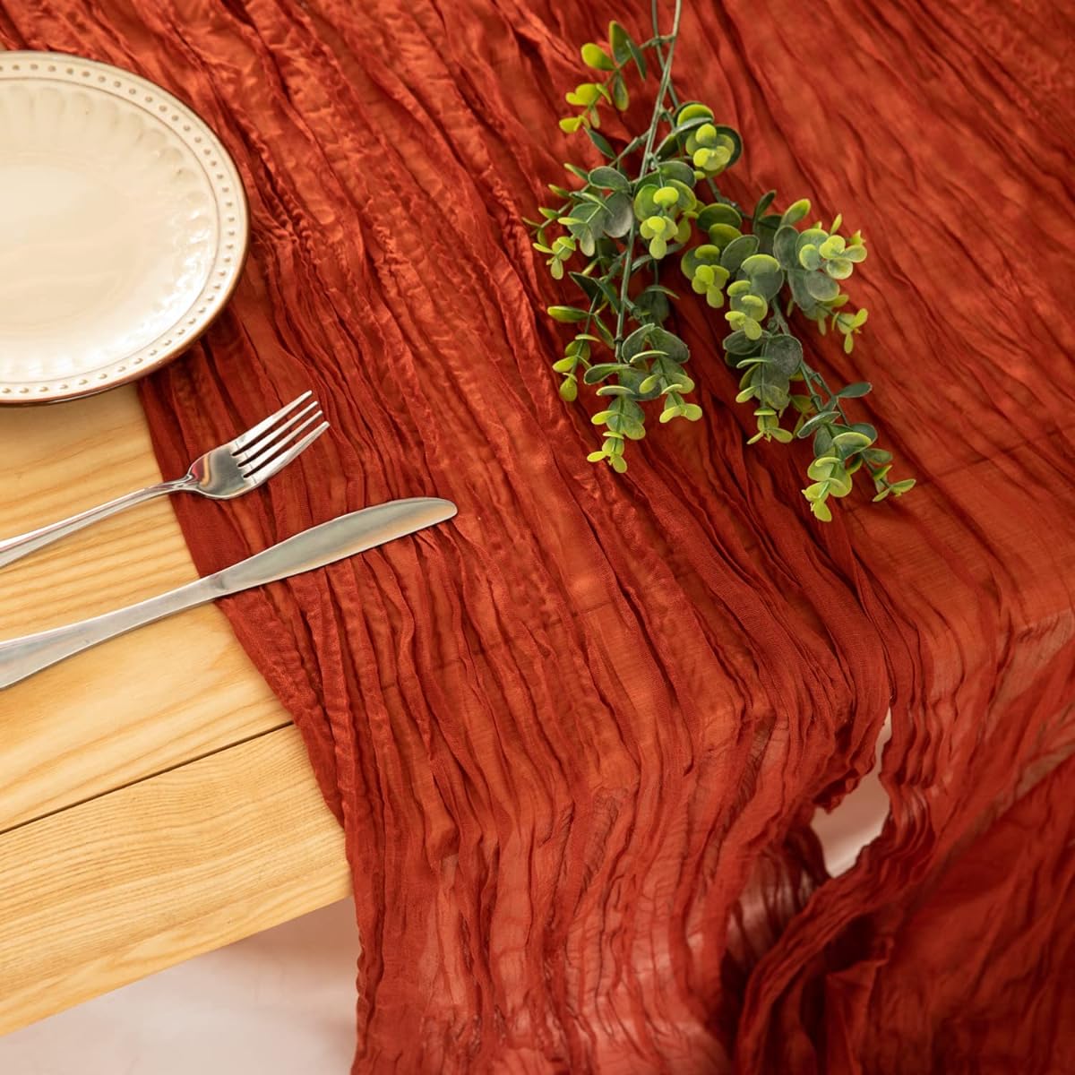 15 PCS Terracotta Cheesecloth Table Runner 10ft Boho Gauze Cheese Cloth Table Runner Rustic Sheer Runner 120 inch Long for Wedding Bridal Baby Shower Birthday Party Cake Table Decorations